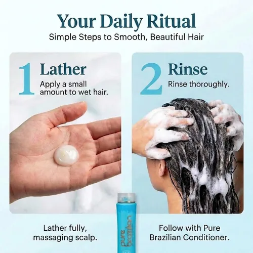 Vista 6 de PURE BRAZILIAN - Champú diario anti encrespamiento - Sin sal, color seguro, con queratina, aceite de argán y acai (13.5 onzas / 13.5 fl oz)