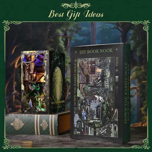 Vista 6 de CCCDF Kit de Rincón de Libros, Kit de Rincón de Libros con Cubierta Antipolvo para Adultos Kit de Casa en Miniatura DIY Rompecabezas de Madera 3D