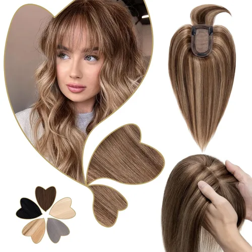 Vista 26 de Benehair Peluca de cabello con clip con flequillo, peluca secreta de cabello 100% humano, postizo superior con flecos, peluca de repuesto