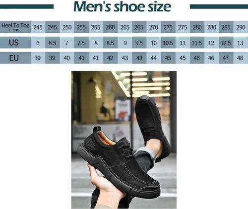 Vista 3 de Zapatillas casuales de cuero genuino para hombre, zapatos planos de punta redonda, suela suave con cordones, cómodos zapatos de senderismo al aire