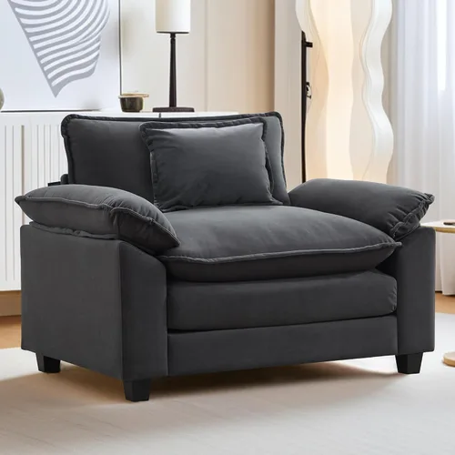 Vista 54 de URRED - Sofá seccional modular tipo nube, cómodo sofá cama de chenilla moderna con asientos profundos y otomán/almohadas para sala de estar