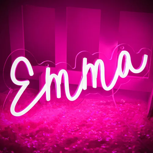 Vista 15 de Letrero de neón con el nombre Brianna para decoración de pared, luz de neón LED con el nombre Brianna para dormitorio de niños, decoración de fiesta