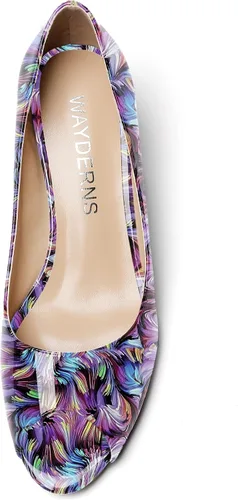 Vista 3 de WAYDERNS Zapatos de tacón bajo con cuña de charol y puntera abierta para mujer de 2 pulgadas