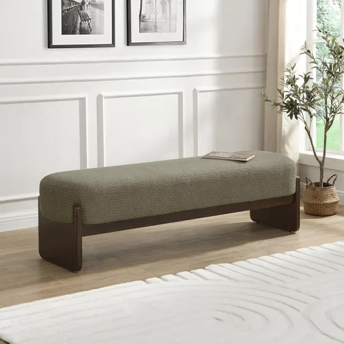 Vista 14 de Christopher Knight Home Arden - Banco otomán rectangular de tela de hilo en bucle de estilo minimalista, marco de madera de caucho, banco