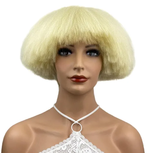 Vista 9 de Aimole Pelucas sintéticas rectas cortas Yaki blanco hongo cabeza peluca Bowl corte de pelo pelucas Bob (1001 blanco)
