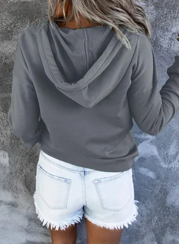 Vista 3 de SHEWIN - Sudadera casual con capucha de manga larga, con botones y cordón para mujer, holgada y con bolsillo