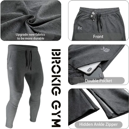 Vista 5 de BROKIG Pantalones deportivos para hombre, con cremallera, casual, para gimnasio, entrenamiento, bolsillos