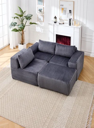 Vista 7 de Modern Minimalist Modular Sectional Sofa L-Shape Upholstered Cloud Couch with Deep Seats Right Facing Chaise for Living Room Bedroom Apartment Dark