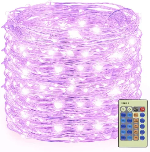 Vista 10 de Decute - Tira de luces de hadas de 300 LED de 99 pies de alambre plateado para árbol de Navidad, con control remoto, luz estrellada tipo luciérnaga