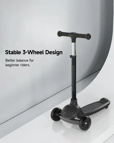 Vista 5 de 3 Wheel Kids Scooter with Light-Up Wheels, Ages 3-8 Negro
