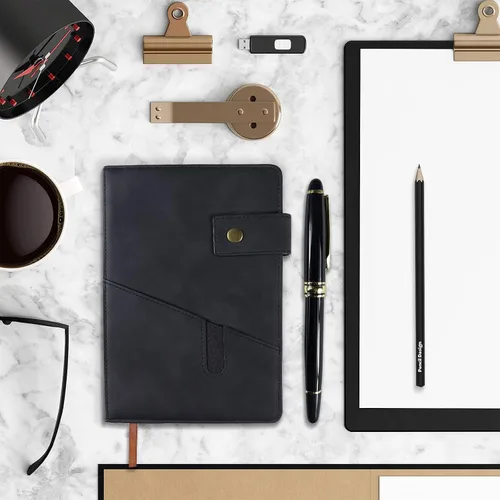 Vista 3 de Cuaderno rayado con bolígrafo, diario personalizado A5 de cuero de tapa dura para hombres y mujeres, 200 páginas de papel grueso de 100 GSM