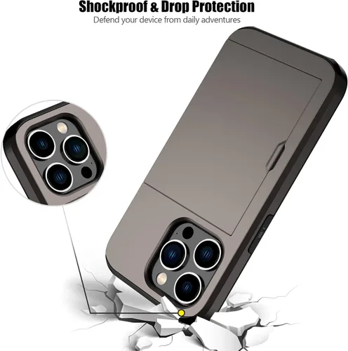 Vista 103 de Nvollnoe - Funda para iPhone 14 con tarjetero [tienda de 5 tarjetas] Negro - Almacenamiento más grande