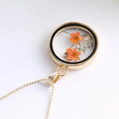 Vista 4 de YAZILIND DIY Collar con dije redondo de flores secas para mujer, regalo de joyería para cumpleaños