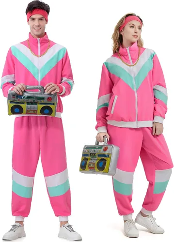 Vista 7 de Chándal de los años 80 para hombres y mujeres, traje retro rompevientos de los años 80 para parejas, traje deportivo de color de los años 90