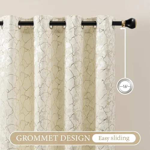 Vista 10 de Cortinas marrones y doradas de 63 pulgadas de largo, 2 paneles de cortinas geométricas para oscurecer la habitación, cortinas con ojales, estampado