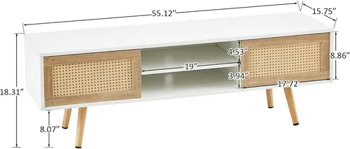 Vista 2 de Mesa auxiliar bohemia, mueble de TV moderno de 55 pulgadas, mesa de centro rectangular de madera con puerta corredera para almacenamiento, mesas