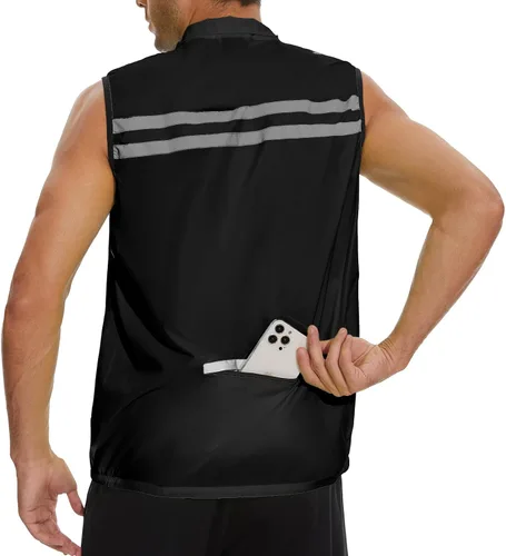 Vista 4 de Chaleco de seguridad Hi-Viz para hombre, chaleco cortavientos sin mangas, resistente al viento y reflectante