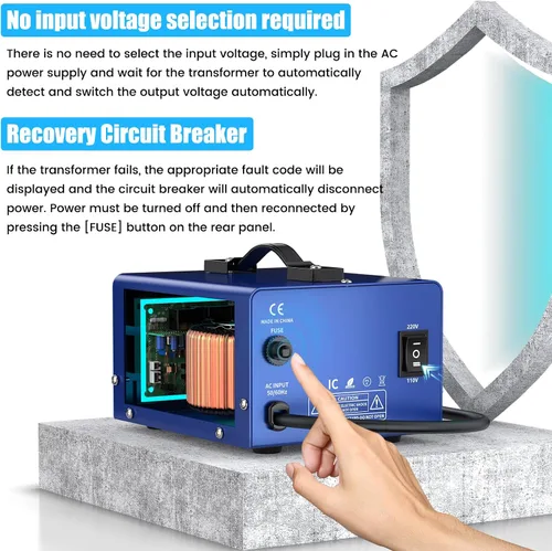 Vista 4 de Transformador de conversión de voltaje de 1000 vatios de alta resistencia, CA de 110 V/120 V/220 V/240 V, con protección de disyuntor reiniciable