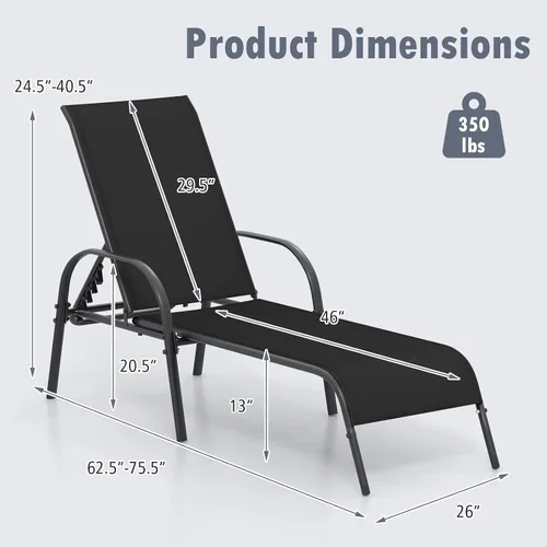 Vista 3 de HAPPYGRILL Sillón de patio, tumbona plegable para exteriores con respaldo ajustable, silla reclinable para tomar el sol, silla de bronceado de playa