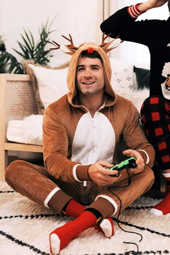 Vista 5 de Tipsy Elves Rudolph The Red Nosed Reno Mono - Lindo Mono de Rudolf Marrón Fiesta Animal Mono para la Familia