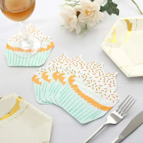 Vista 2 de Efavormart - Paquete de 20 servilletas de cóctel con forma de cupcake, servilletas de papel decorativas de 2 capas para fiestas de cumpleaños, temas