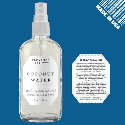 Vista 2 de Provence Beauty Spray de niebla facial y corporal - Agua de coco hidratante con ácido hialurónico hidratante Enfriamiento instantáneo