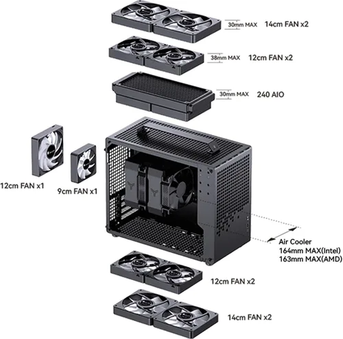 Vista 4 de JONSBO /JONSPLUS Z20 - Carcasa negra para PC Mini Tower Micro-ATX, con asa de transporte desmontable, tamaño mini, compatible con hardware de alto