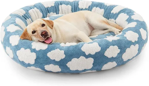 Vista 12 de JOEJOY - Cama redonda para perros pequeños con forma de dona jacquard, azul Azul nube