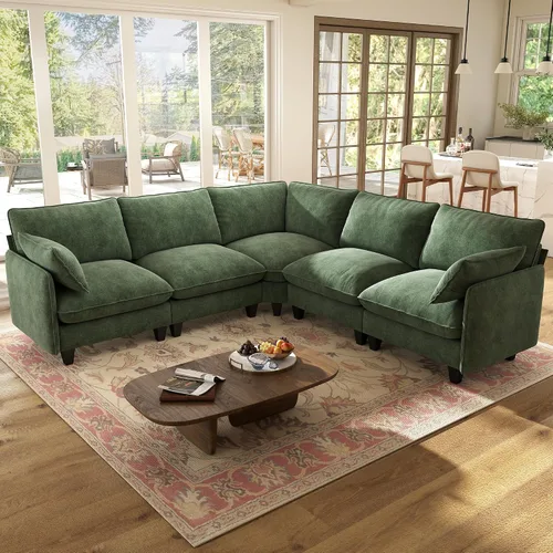 Vista 31 de WorthFurni Sofá modular modular de 105 pulgadas con asiento profundo, sofá nube en forma de L con cojines de gran tamaño y otomanas móviles, sofás