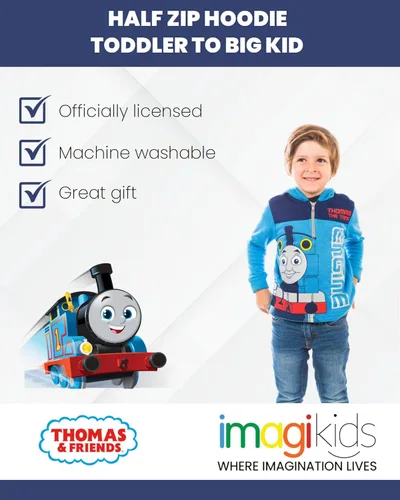 Vista 3 de Thomas & Friends Thomas the Tank Engine & Friends - Sudadera de forro polar con media cremallera, Azul,Metálico