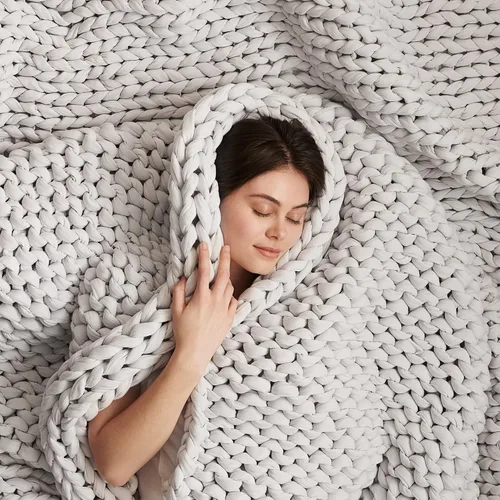 Vista 10 de Bearaby Mantas pesadas de algodón tejidas a mano para adultos - Manta de punto grueso - Manta pesada sostenible, transpirable, orgánica y Gris