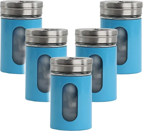 Vista 8 de Aqua Salt Pepper Shakers - Tarros de especias retro, juego de 5