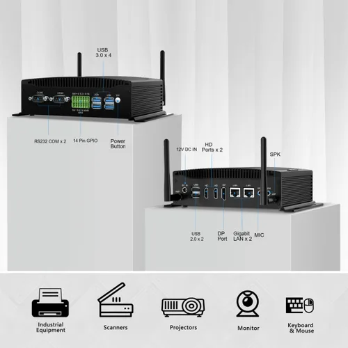 Vista 2 de BASOARO PC sin ventilador, Mini PC industrial Core i7 10510U, 64 GB de RAM 512 GB SSD, Gigabit Ethernet, 2 RS232 COM, pantalla triple 2HD DP, 6 USB