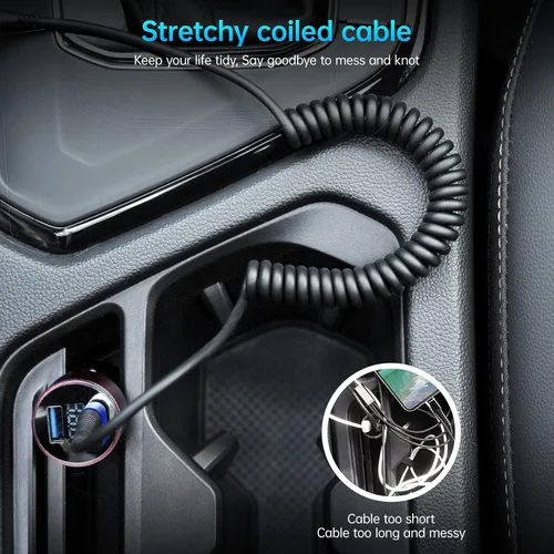 Vista 4 de Cable de carga para iPhone para automóvil de 3 pies, paquete de 2 cables Lightning enrollados, [certificado Apple MFi] cable de carga retráctil
