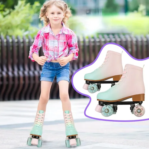 Vista 8 de jessie Patines para niña y mujer, patines de piel sintética con rueda fantástica y destello para niñas de 6 a 12 años, principiantes