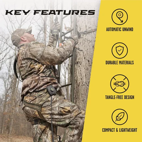 Vista 10 de Hunter Safety System Bow & Gear Hoist: 30' Automatic Unwinding Pull Line with Coated Carabiner, Lightweight Rewind System for Lifting Bows, Packs &