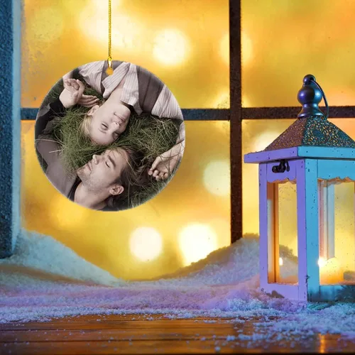 Vista 4 de Adorno de árbol de Navidad personalizado de doble cara, carga cualquier foto, adorno de Navidad personalizado de cerámica, adorno de árbol
