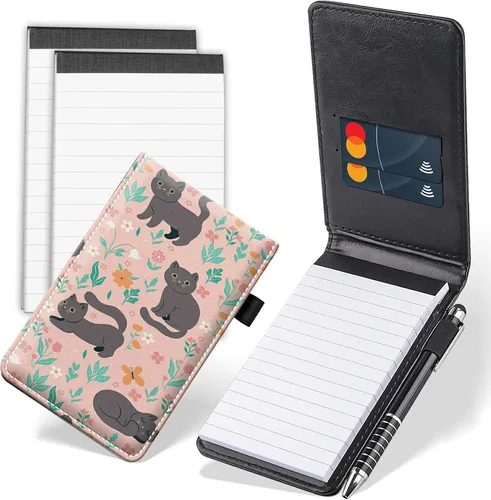 Vista 20 de Juego de 4 mini blocs de notas de bolsillo, funda de cuero sintético de mármol abstracto con 2 ranuras para tarjetas, 1 lápiz capacitivo y 2