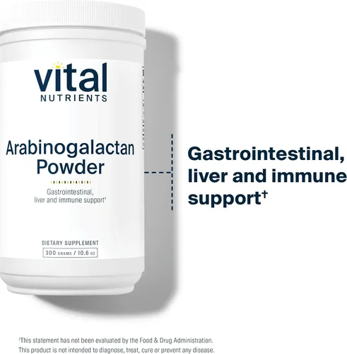 Vista 6 de Vital Nutrients Arabinogalactan Powder Suplemento vegano para apoyar la salud gastrointestinal, el hígado y el apoyo inmunológico* Sin gluten