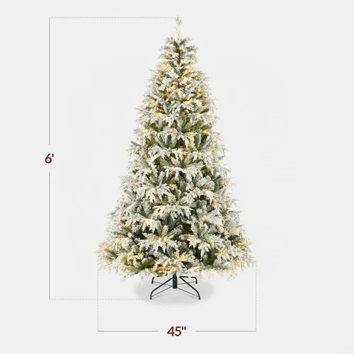 Vista 2 de Best Choice Products - Árbol de Navidad artificial de cedro y ciprés flocado, preiluminado con luces parpadeantes, de 6 pies, decoración festiva