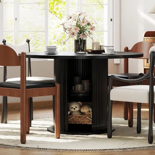 Vista 4 de SoarFlash Mesa de Comedor Redonda de 47 Pulgadas para 4-6, Mesa de Cocina Circular Estilo Granja con Espacio de Almacenamiento, Base de Listones