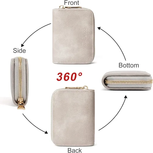 Vista 7 de CORALDAISY Cartera de piel vegana con tarjetero para tarjetas de crédito con cremallera, 1-gris, Mini