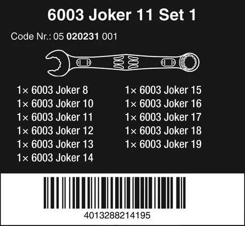 Vista 2 de Wera 05020231001 6003 Joker 11 juego de 1 llave combinada, 11 piezas