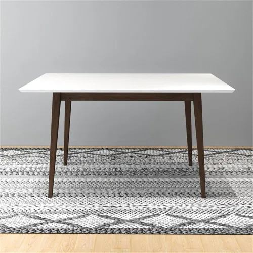 Vista 4 de Allora Mesa de comedor rectangular de madera moderna de mediados de siglo para cocina, comedor en nogal y blanco de 47 pulgadas