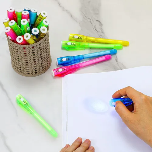 Vista 3 de 30 piezas de bolígrafos de tinta invisible con luz UV, bolígrafo espía, marcador mágico, recuerdos de fiesta para niños de 8 a 12 años, regalos