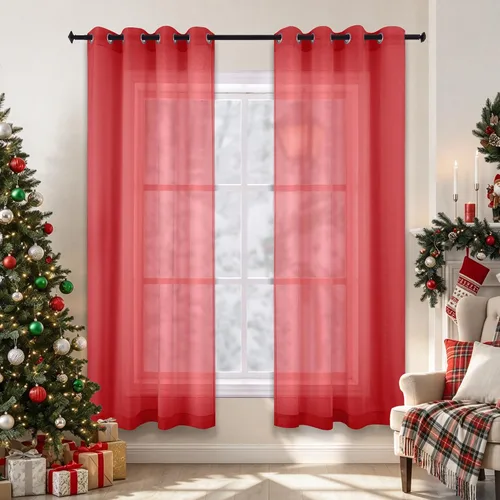 Vista 25 de KOUFALL Cortinas traslúcidas negras de 45 pulgadas de largo para ventanas de sótano, juego de 2 paneles con ojales, cortinas cortas Negro