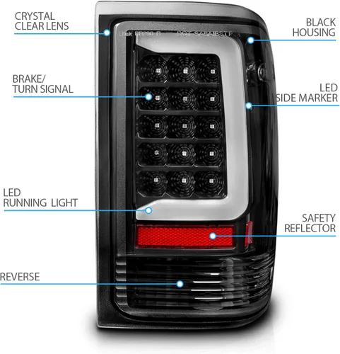 Vista 5 de AmeriLite Juego de luces traseras para camioneta Ford Ranger 1993-1997 tipo C halógeno, LED, tubo de repuesto para camioneta, lado del pasajero