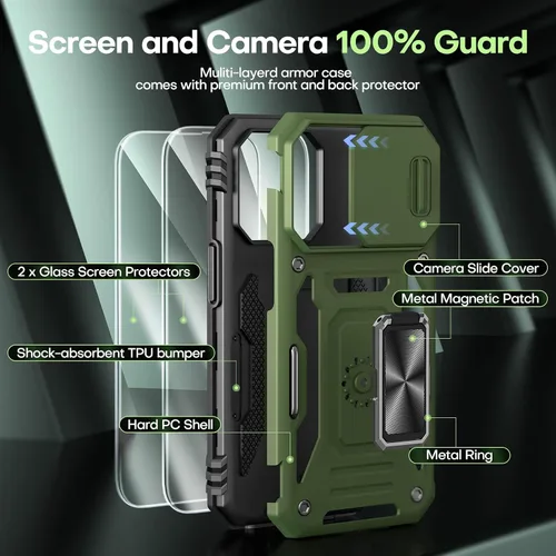 Vista 3 de HATOSHI Funda para iPhone 14 Pro Max con protección deslizante para cámara y 2 protectores de pantalla de vidrio templado, 8 fundas magnéticas MTD a