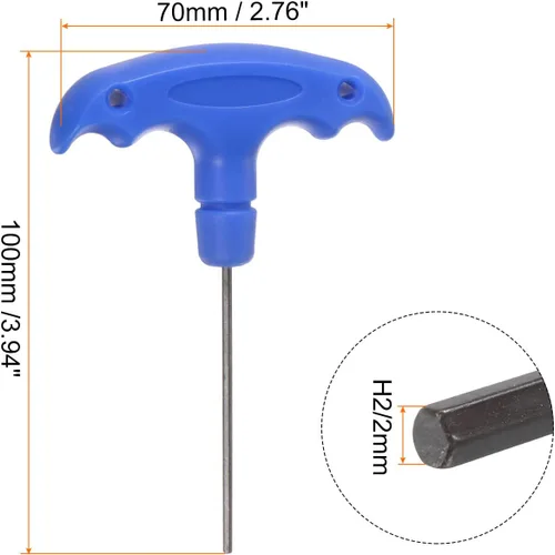 Vista 2 de HARFINGTON 2 unids H2 T-Handle Llave hexagonal Llave 0.079 in S2 Acero T-Key Hexágono Interior Herramienta de reparación