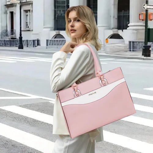 Vista 3 de MOSISO Bolsa de mano para computadora portátil para mujer, bolsa de trabajo de piel sintética con compartimento para laptop compatible con laptop